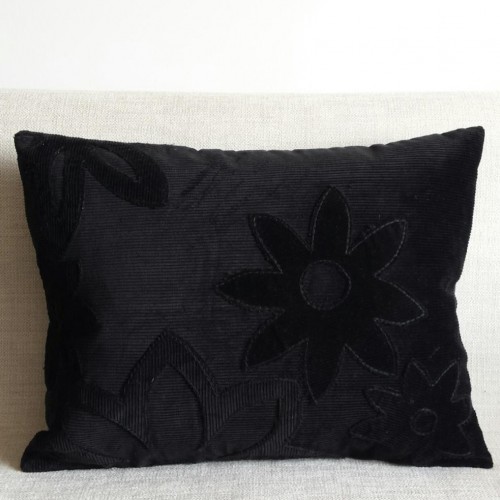 Corduroy Flowers - rectangular - cushion cover - black or chocolate 