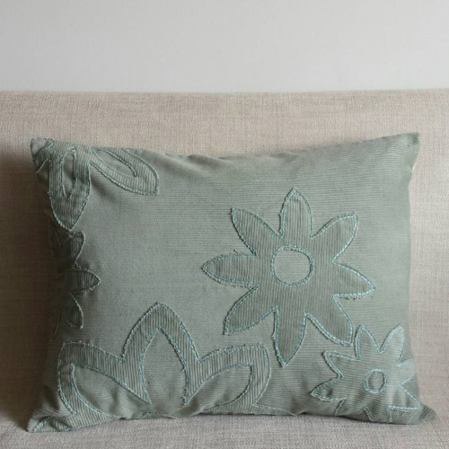 Corduroy Flowers - rectangular - cushion cover - mint 