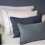 Herringbone Wool Cushion - large - rectangular - blue