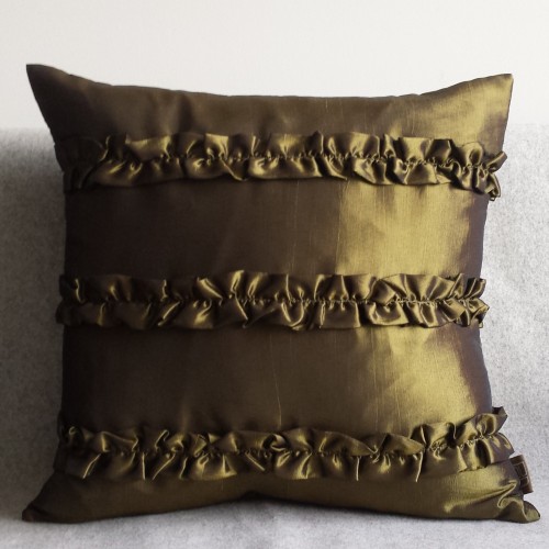 Silk look - Ruffles - cushion cover - square - olive 