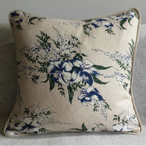 Beaded Lily Print - cushion - square - navy